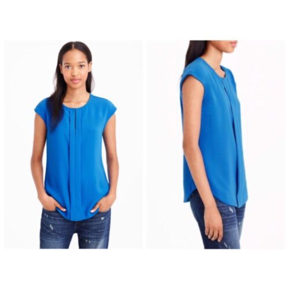 J Crew Womens Top Size 4‎ Crepe Blouse Cap Sleeve Royal Blue Pullover